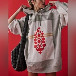 NWT Free People Triple Threat Hoodie in Heather Grey/Victory Red